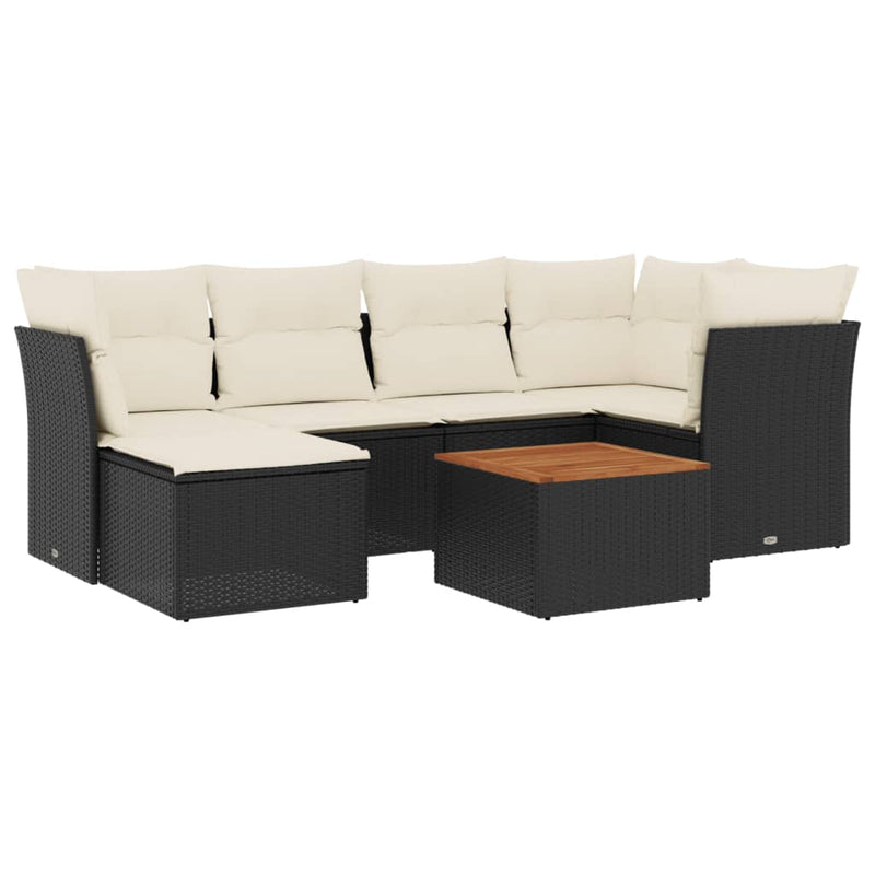 Set canapele de grădină cu perne, 7 piese, negru, poliratan