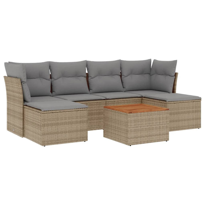 Set canapele de grădină, 7 piese, cu perne, bej, poliratan