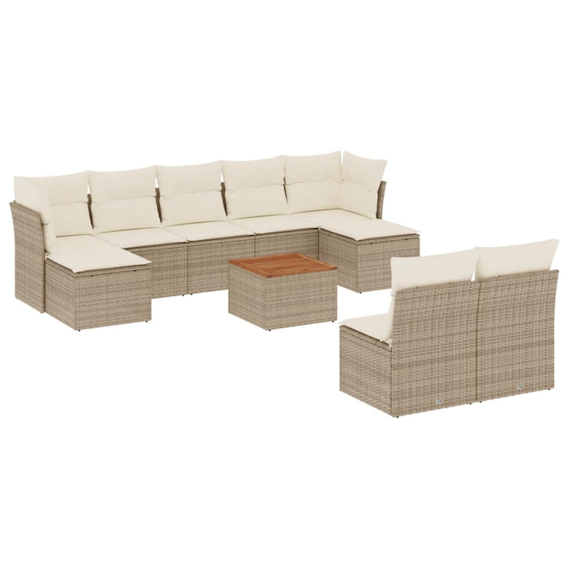 Set canapele de grădină cu perne, 10 piese, bej, poliratan