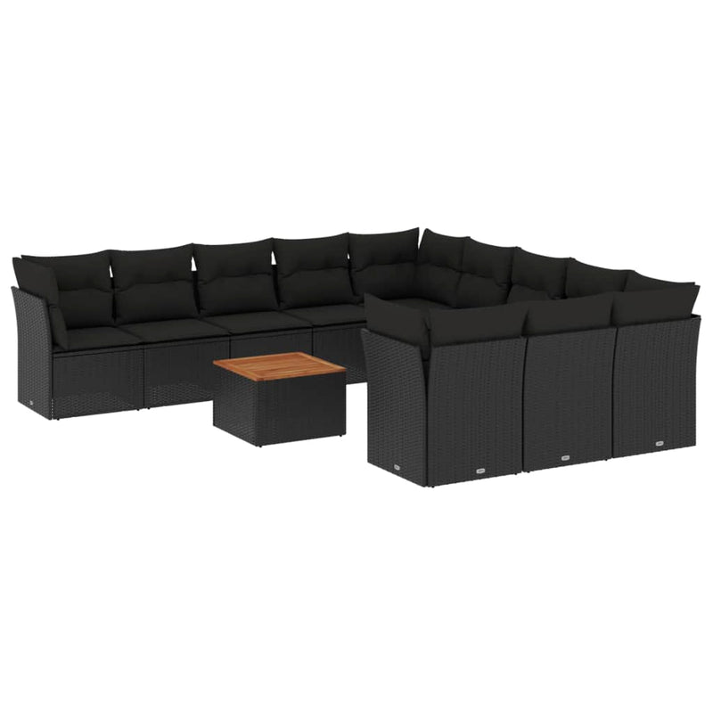 Set canapele de grădină, 12 piese, cu perne, negru, poliratan