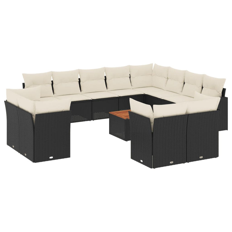 Set mobilier de grădină cu perne, 13 piese, negru, poliratan