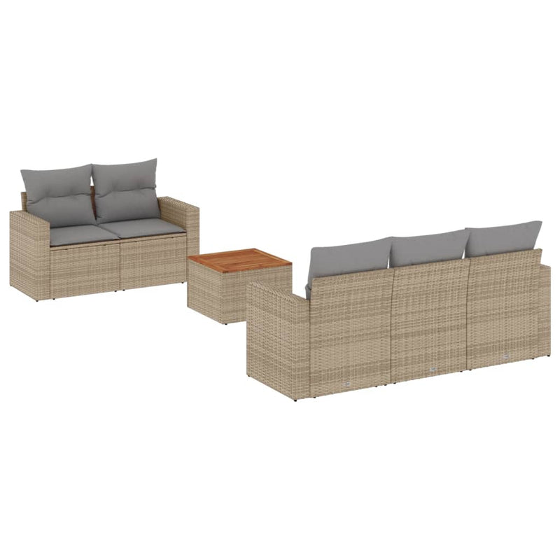 Set canapele de grădină cu perne, 6 piese, bej, poliratan