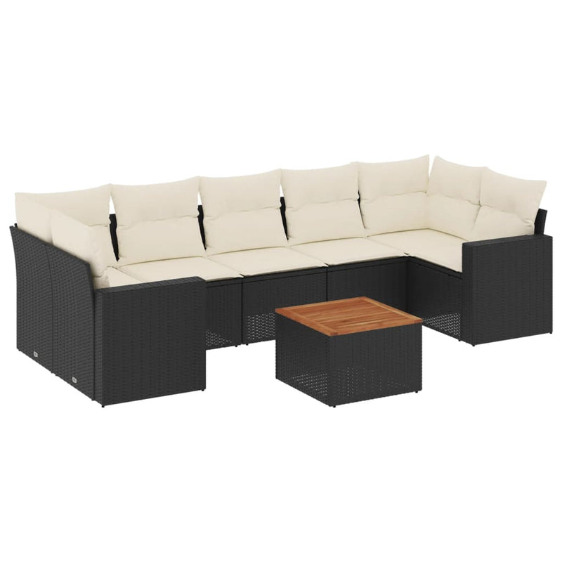 Set mobilier de grădină cu perne, 8 piese, negru, poliratan