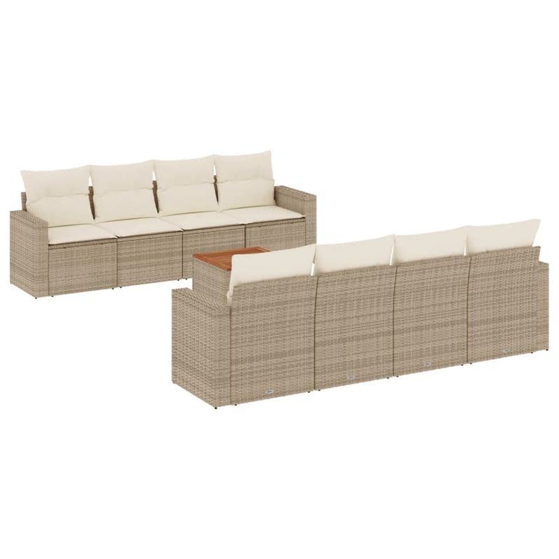 Set canapele de grădină, 9 piese, cu perne, bej, poliratan