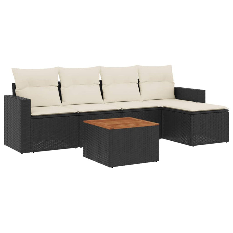 Set mobilier de grădină cu perne, 6 piese, negru, poliratan