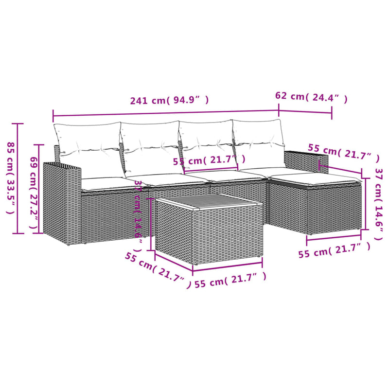Set mobilier de grădină cu perne, 6 piese, negru, poliratan