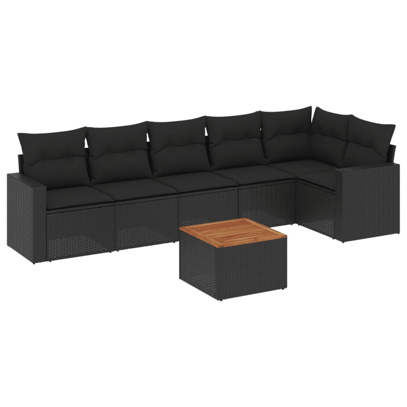 Set canapele de grădină cu perne, 7 piese, negru, poliratan