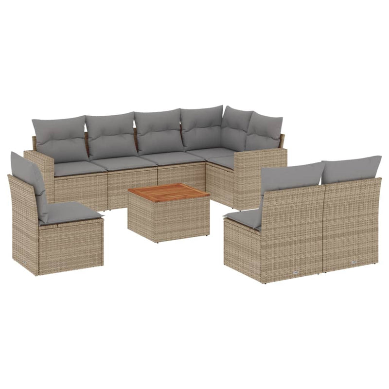 Set canapele de grădină, 9 piese, cu perne, bej, poliratan