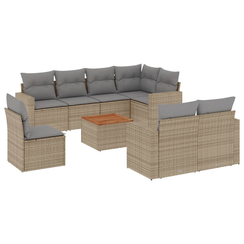 Set canapele de grădină, 9 piese, cu perne, bej, poliratan