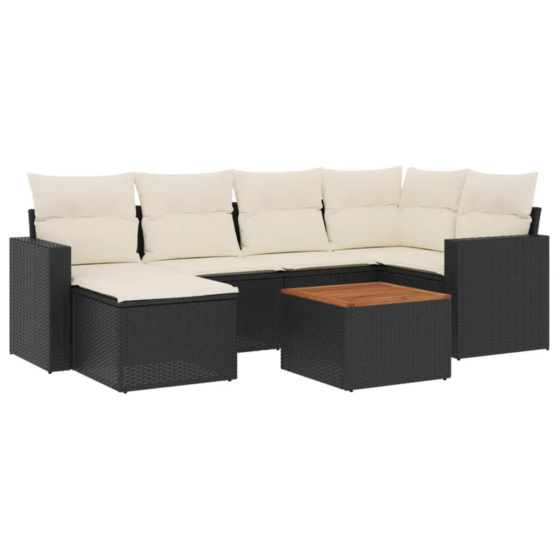 Set canapele de grădină cu perne, 7 piese, negru, poliratan