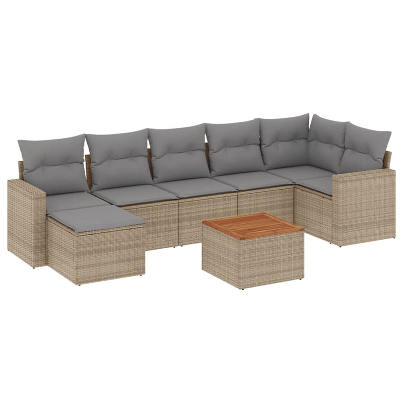 Set canapele de grădină, 8 piese, cu perne, bej, poliratan