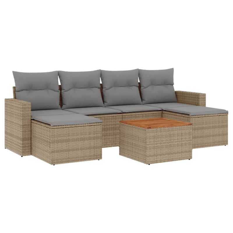Set canapele de grădină, 7 piese, cu perne, bej, poliratan