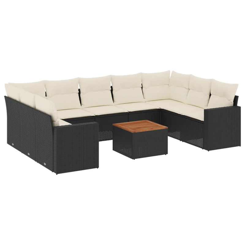 Set canapele de grădină cu perne, 10 piese, negru, poliratan