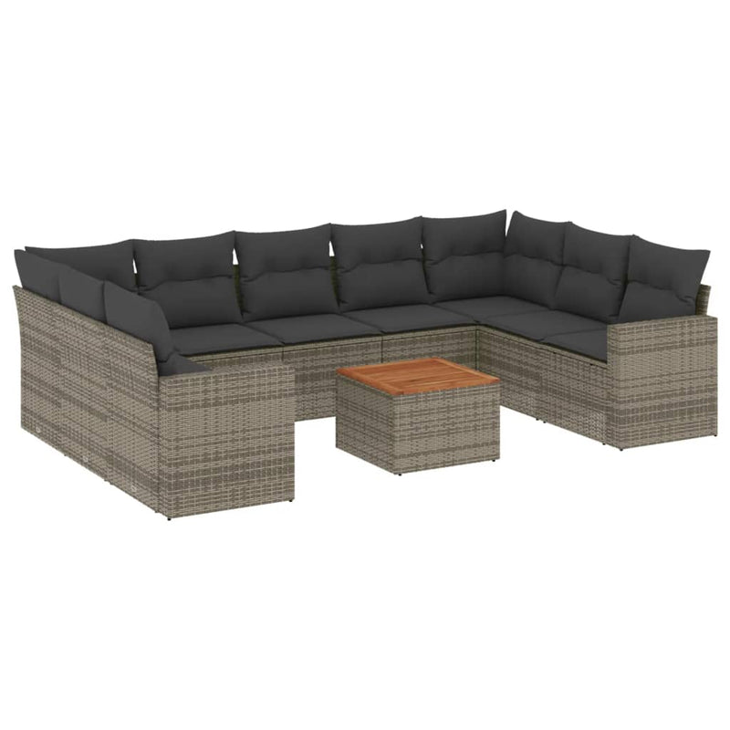 Set mobilier de grădină cu perne, 10 piese, gri, poliratan
