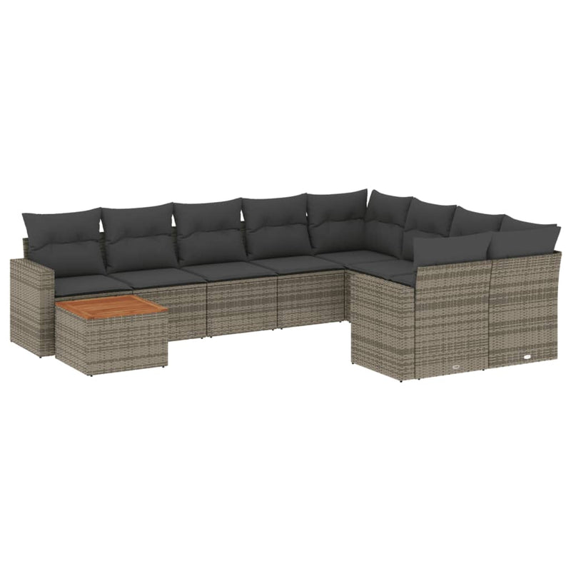 Set mobilier de grădină cu perne, 10 piese, gri, poliratan