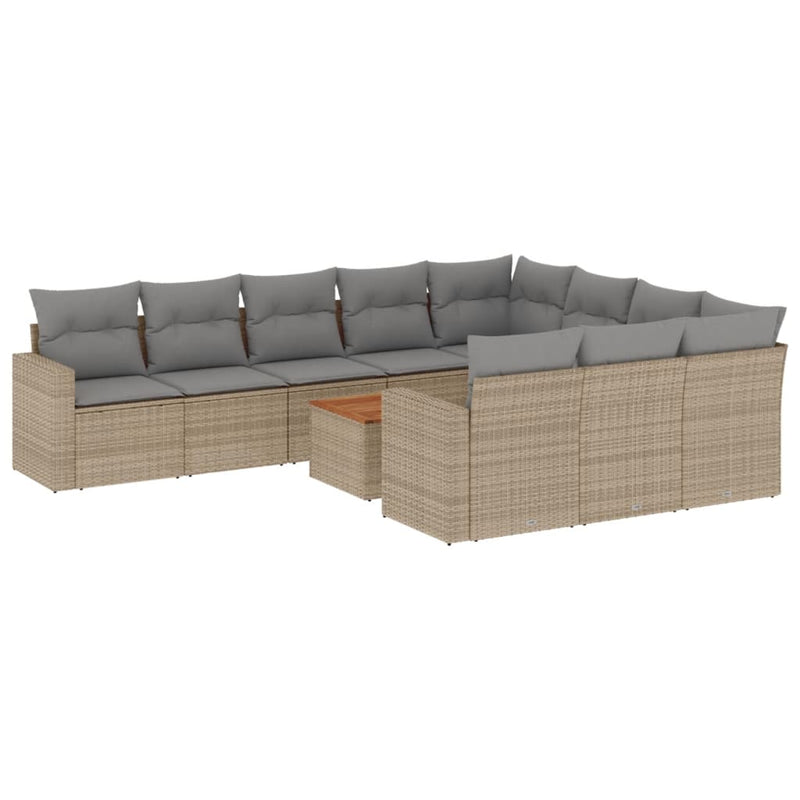 Set canapele de grădină cu perne, 11 piese, bej, poliratan