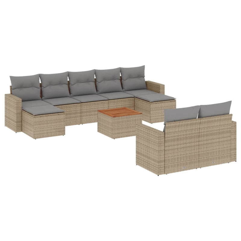 Set canapele de grădină cu perne, 10 piese, bej, poliratan