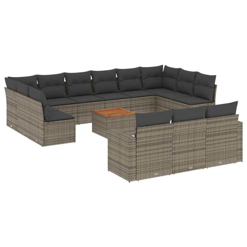 Set mobilier de grădină cu perne, 14 piese, gri, poliratan