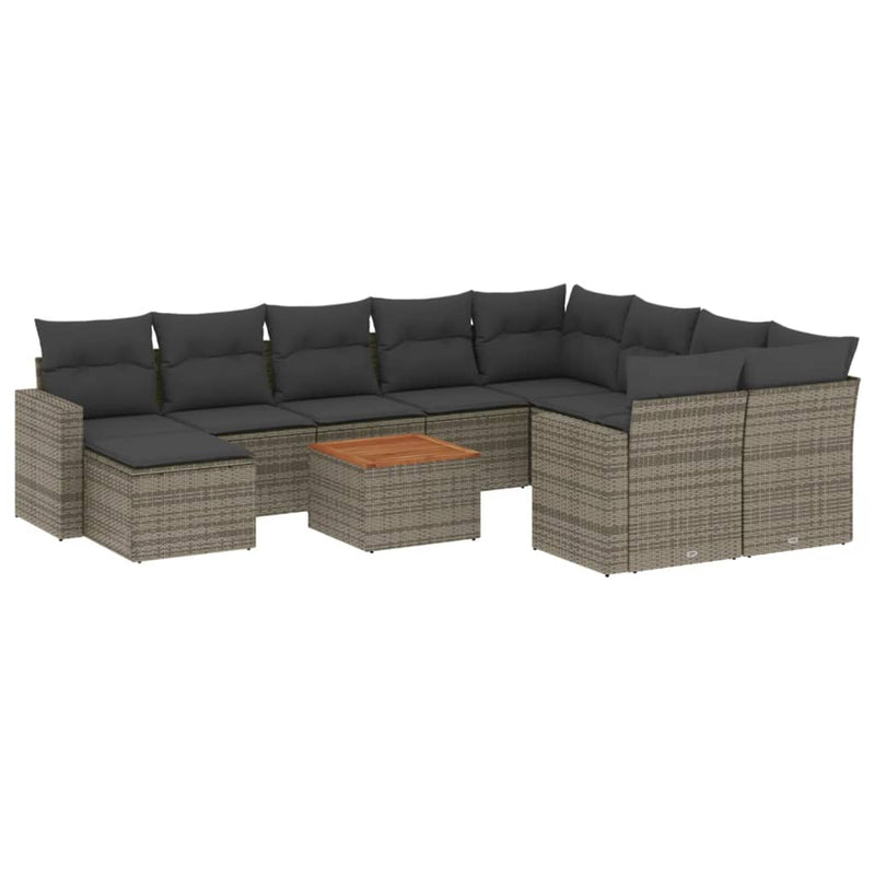 Set canapele de grădină cu perne, 11 piese, gri, poliratan