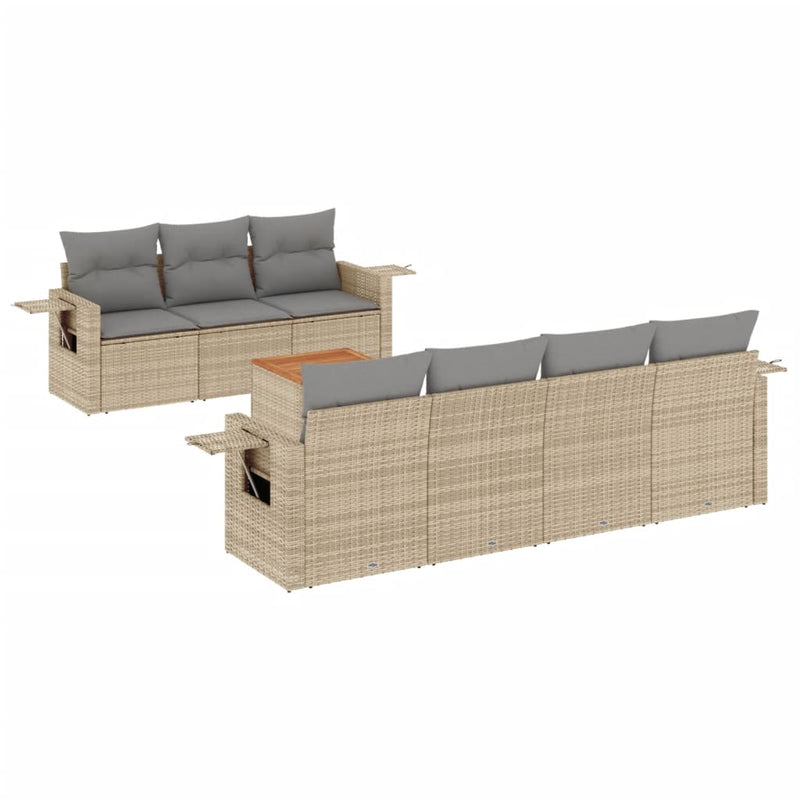 Set canapele de grădină, 8 piese, cu perne, bej, poliratan