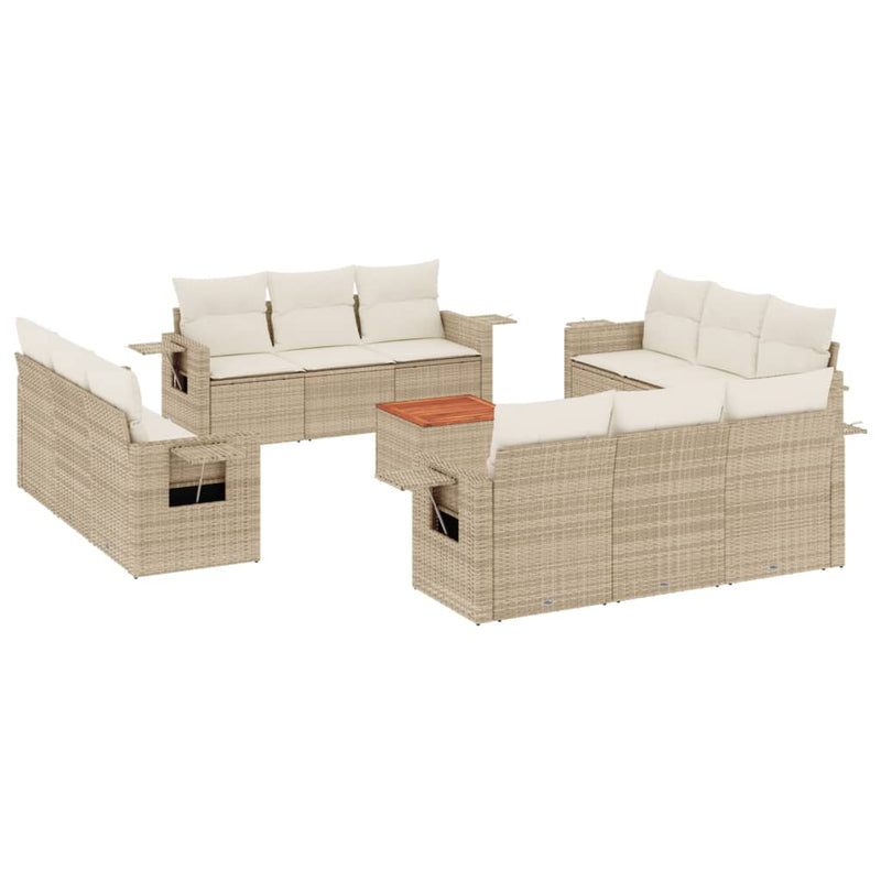 Set canapele de grădină, 13 piese, cu perne, bej, poliratan