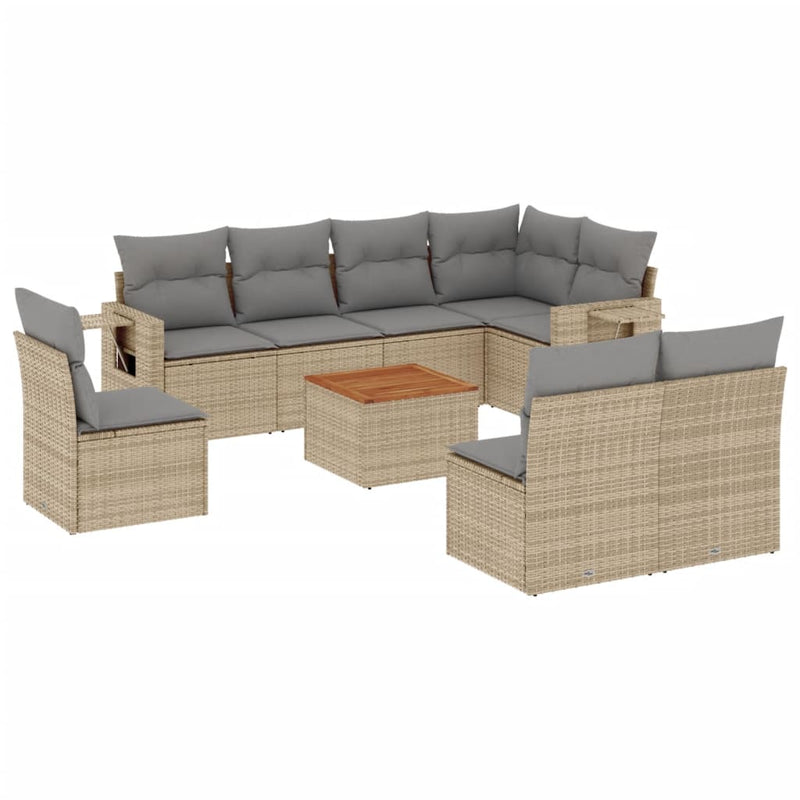 Set canapele de grădină, 9 piese, cu perne, bej, poliratan