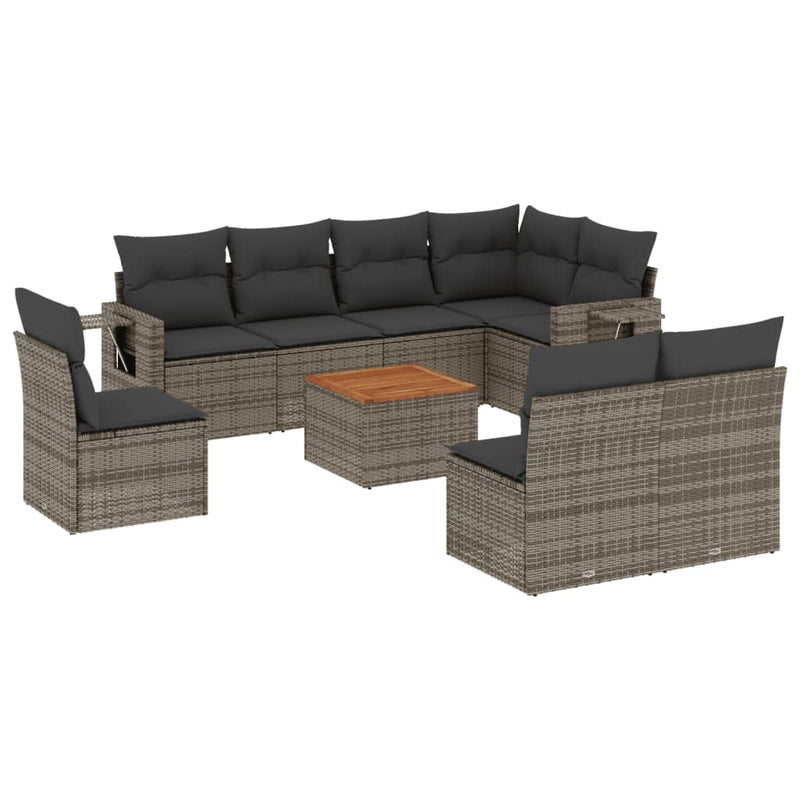 Set canapele de grădină, 9 piese, cu perne, gri, poliratan