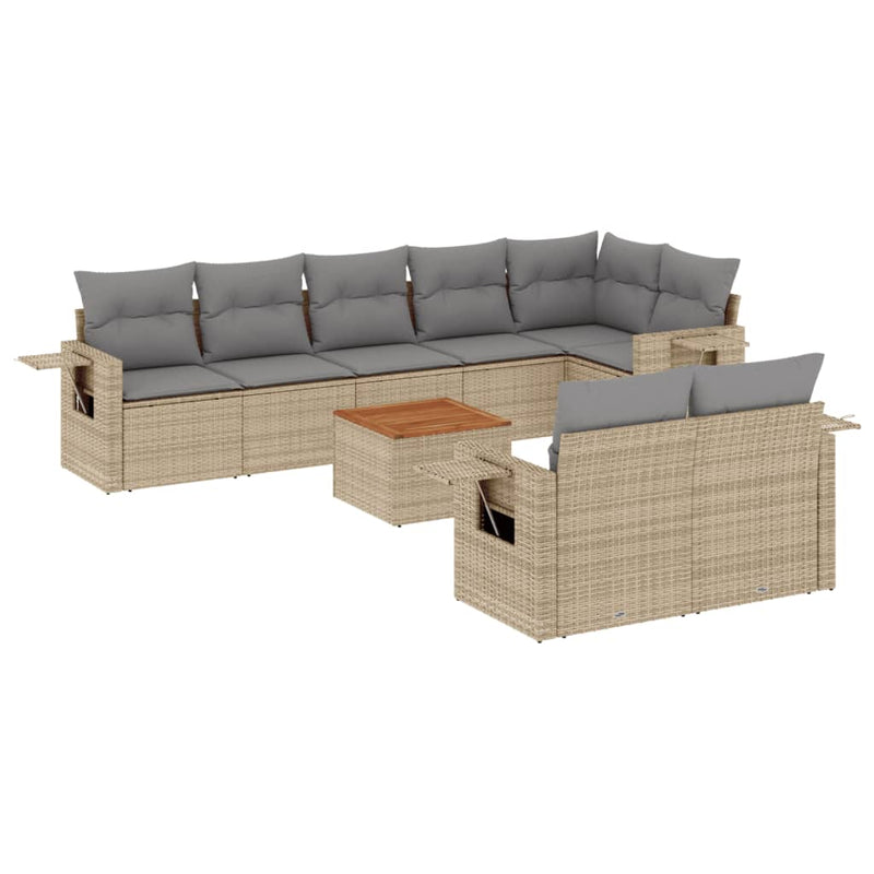 Set canapele de grădină, 9 piese, cu perne, bej, poliratan