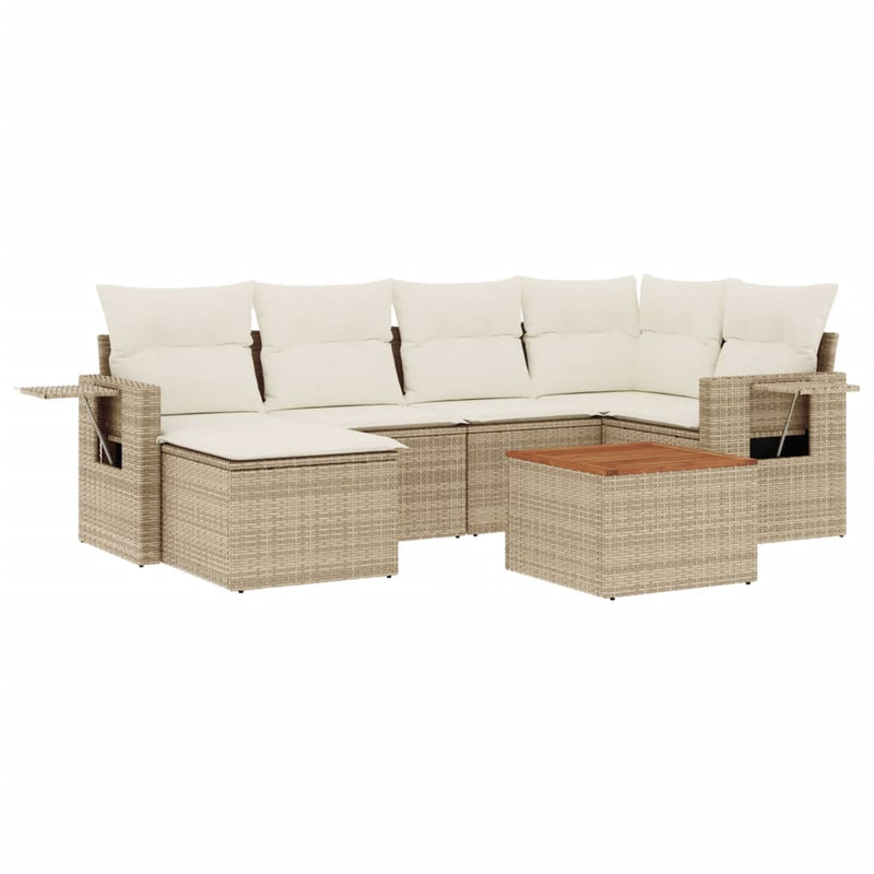 Set canapele de grădină, 7 piese, cu perne, bej, poliratan