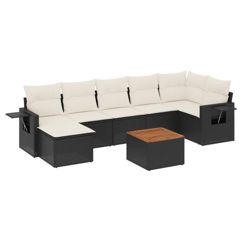 Set mobilier de grădină cu perne, 8 piese, negru, poliratan