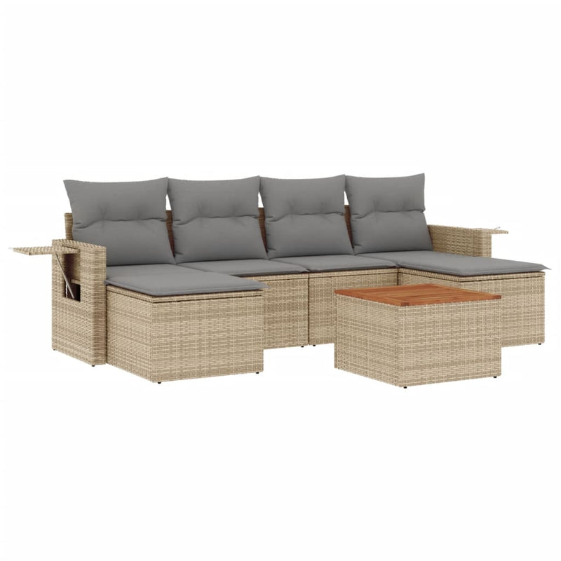 Set canapele de grădină, 7 piese, cu perne, bej, poliratan