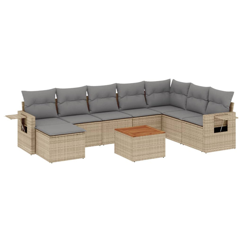 Set canapele de grădină, 9 piese, cu perne, bej, poliratan