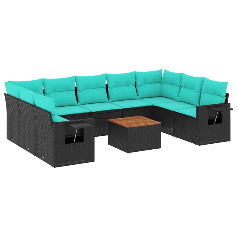 Set canapele de grădină cu 10 piese și perne, poliratan negru
