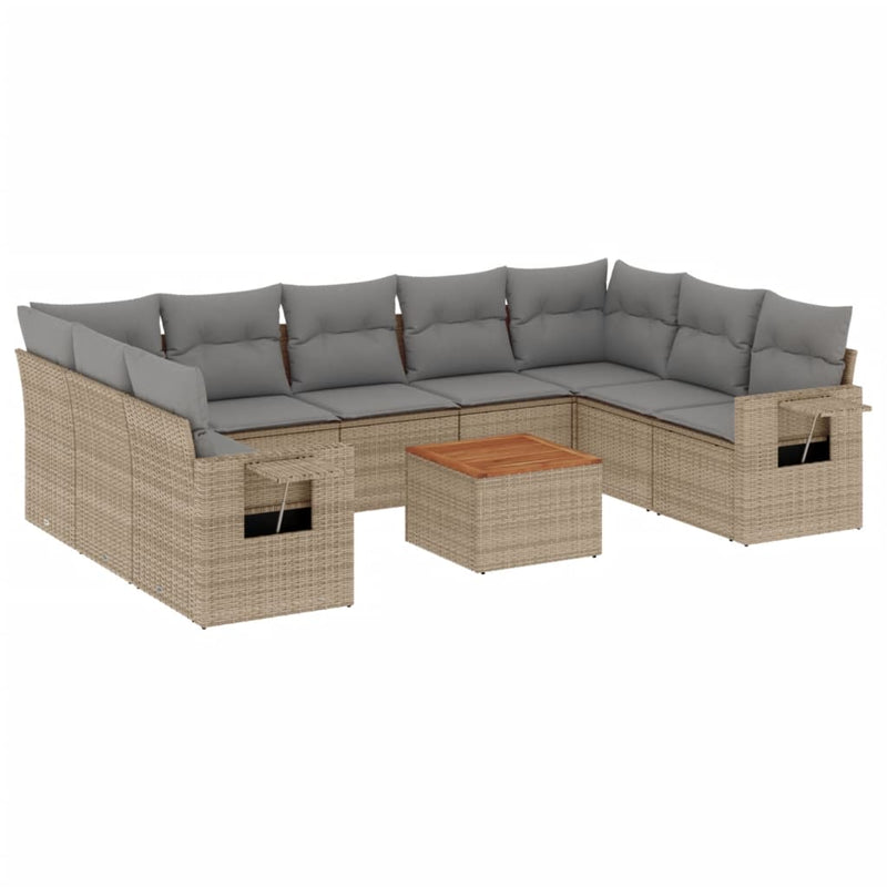 Set canapele de grădină cu perne, 10 piese, bej, poliratan