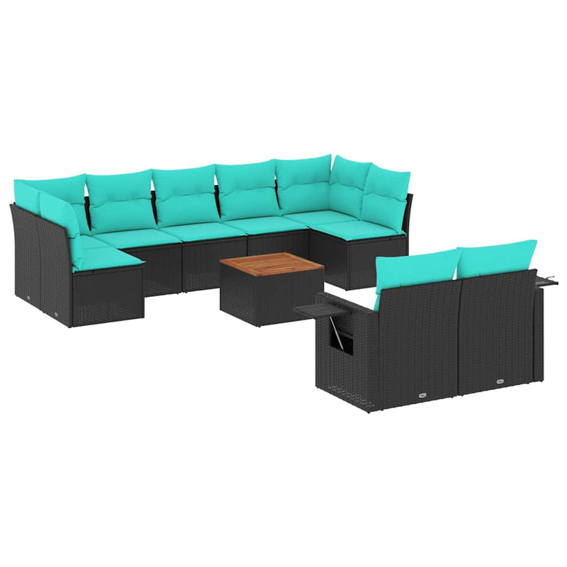 Set canapele de grădină cu 10 piese și perne, poliratan negru