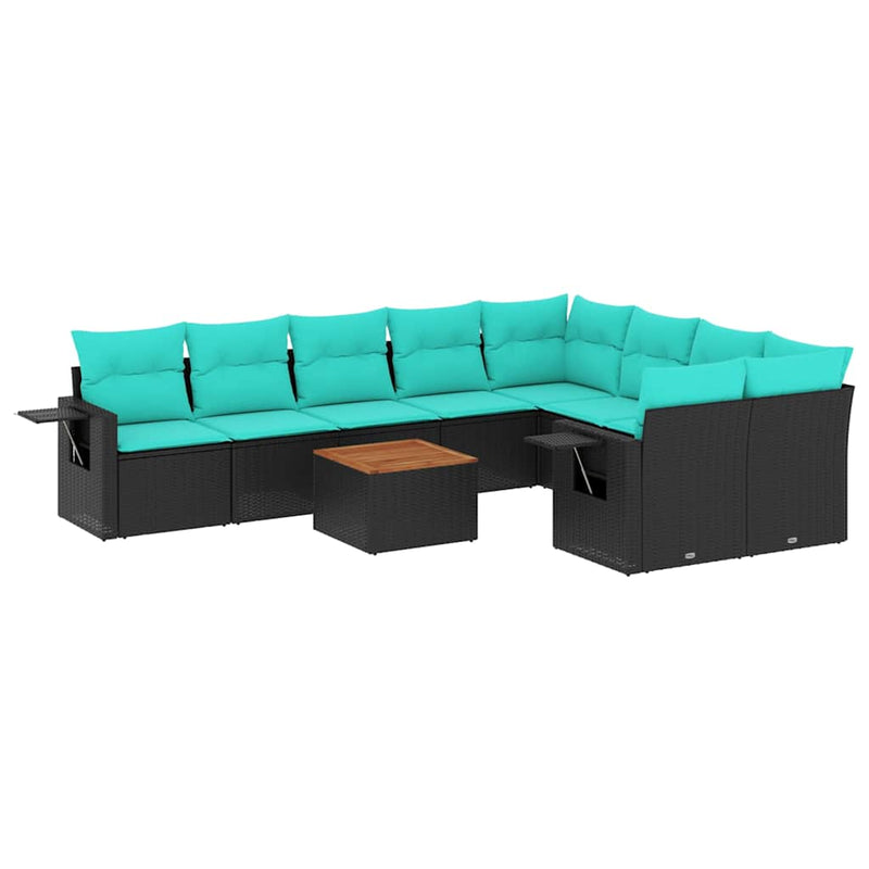 Set canapele de grădină cu 10 piese și perne, poliratan negru