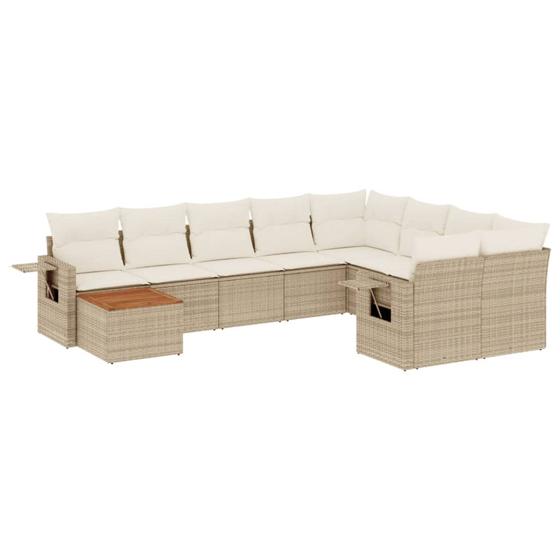 Set canapele de grădină cu perne, 10 piese, bej, poliratan