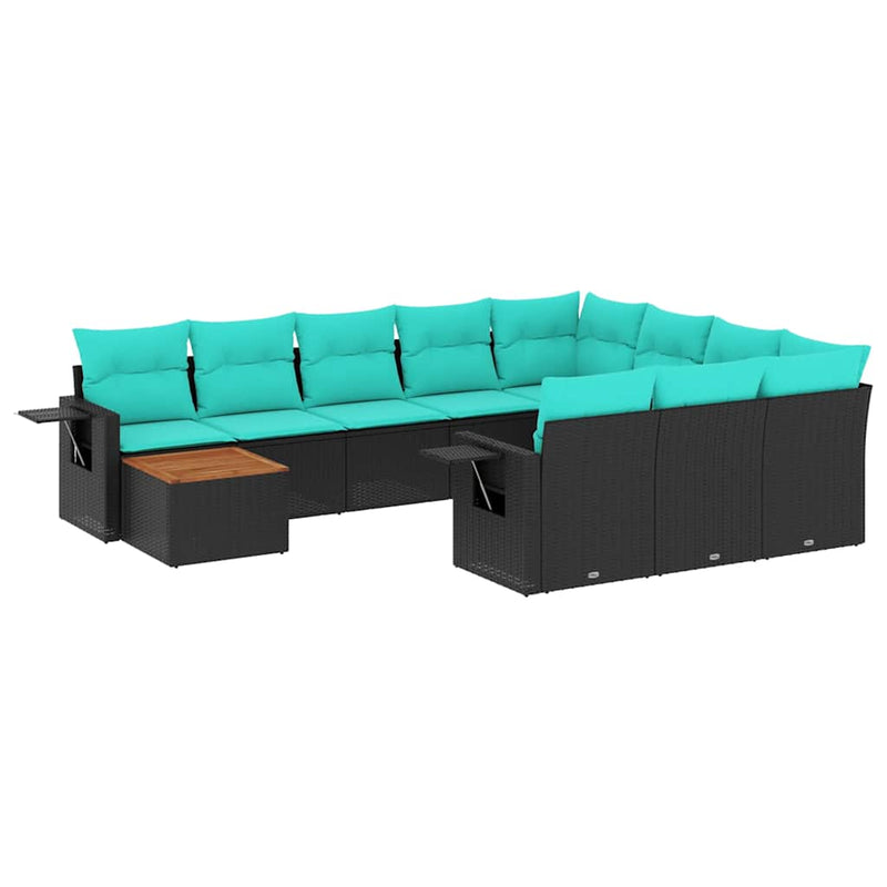 Set canapele de grădină cu 11 piese și perne, poliratan negru