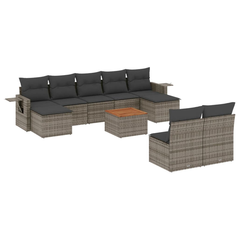 Set mobilier de grădină cu perne, 10 piese, gri, poliratan