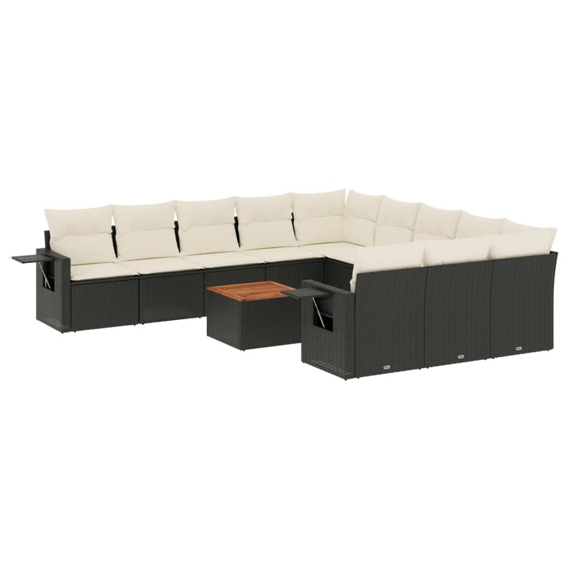 Set canapele de grădină, 12 piese, cu perne, negru, poliratan