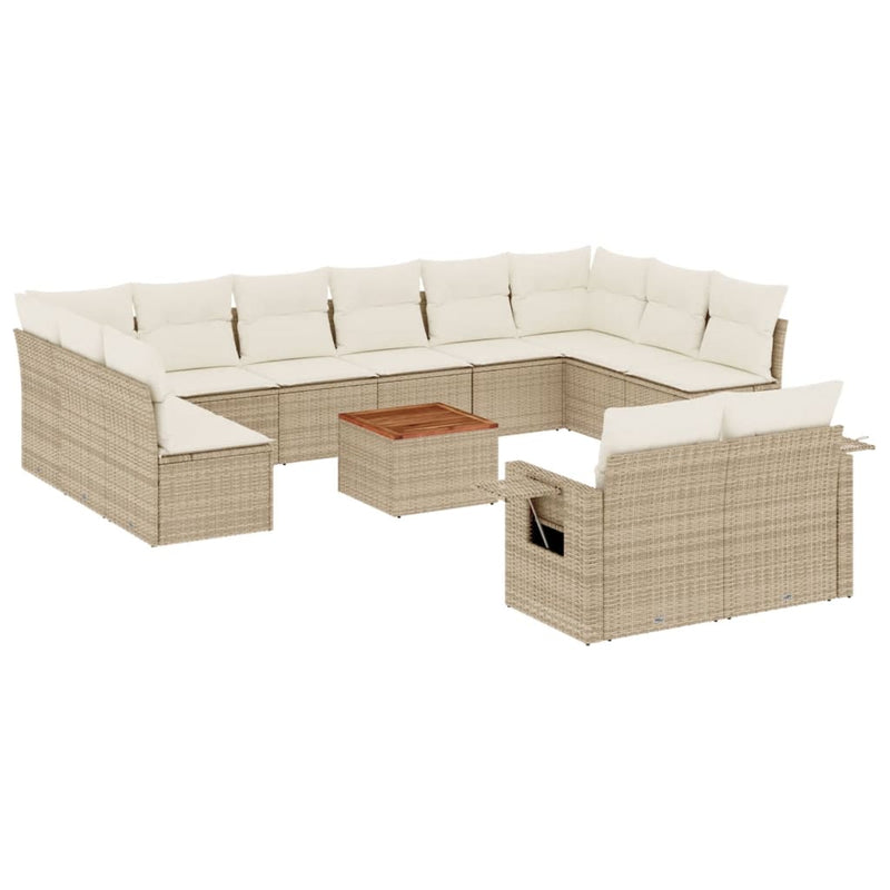 Set canapele de grădină, 13 piese, cu perne, bej, poliratan
