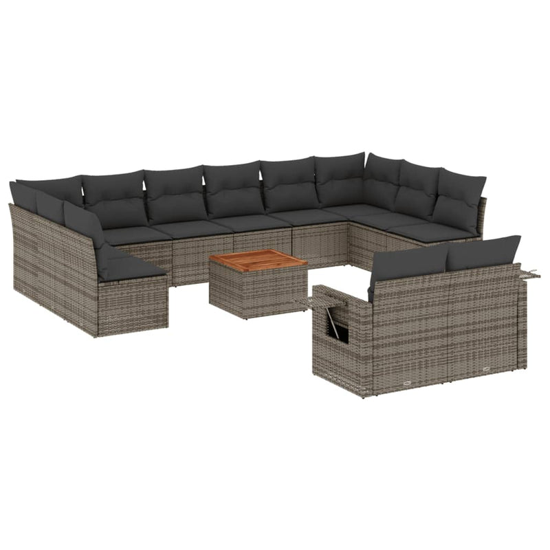 Set mobilier de grădină cu perne, 13 piese, gri, poliratan