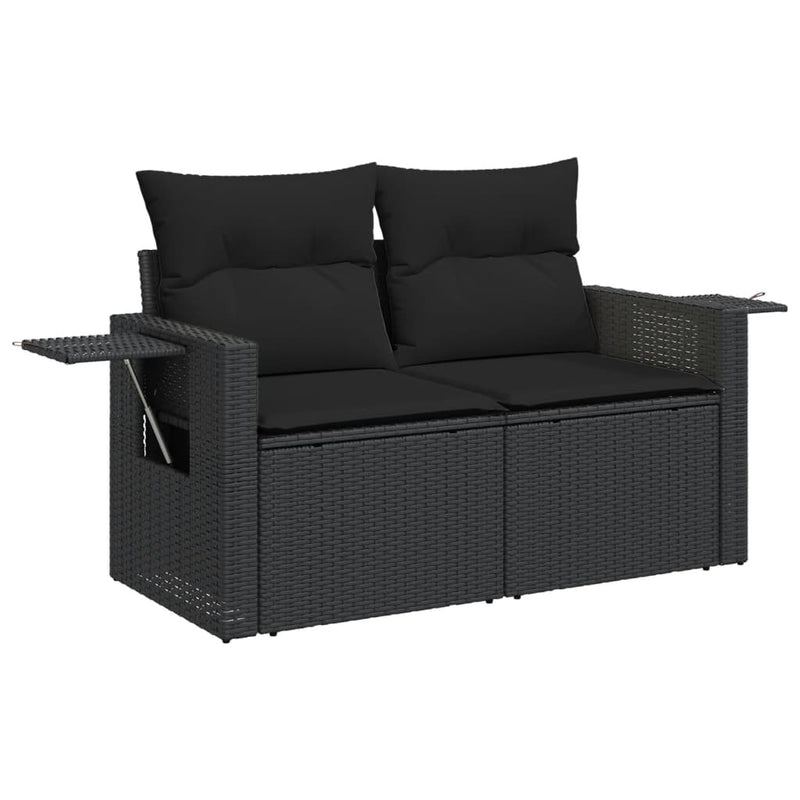 Set mobilier de grădină cu perne, 14 piese, negru, poliratan