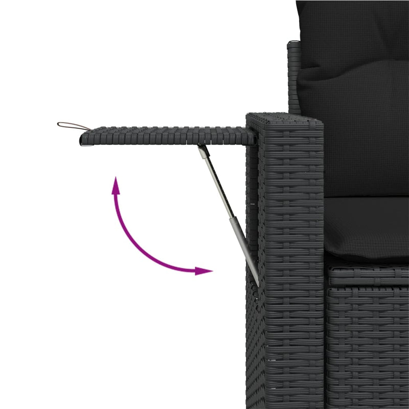 Set mobilier de grădină cu perne, 14 piese, negru, poliratan