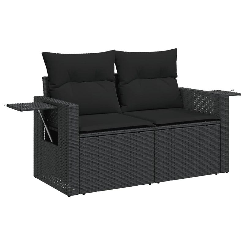 Set mobilier de grădină cu perne, 14 piese, negru, poliratan