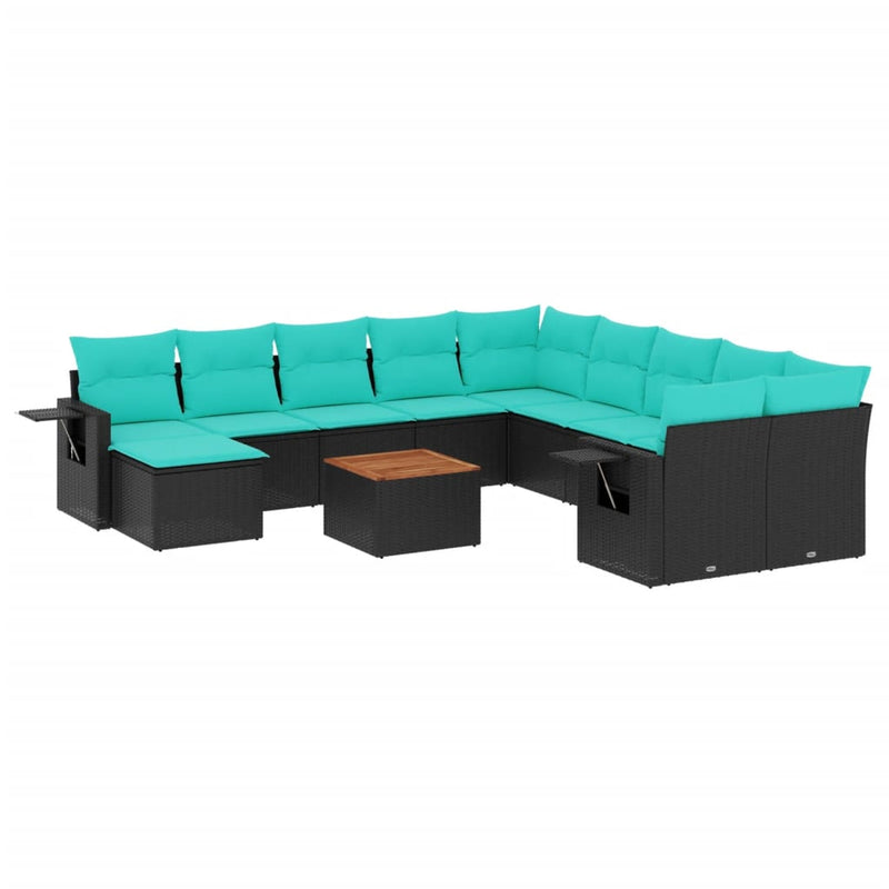 Set canapele de grădină cu 12 piese și perne, poliratan negru