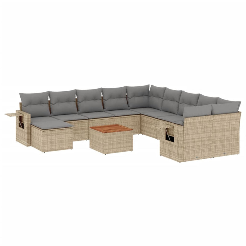 Set canapele de grădină cu perne, 12 piese, bej, poliratan