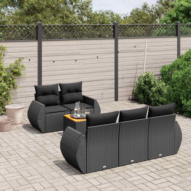 Set mobilier de grădină cu perne, 6 piese, negru, poliratan