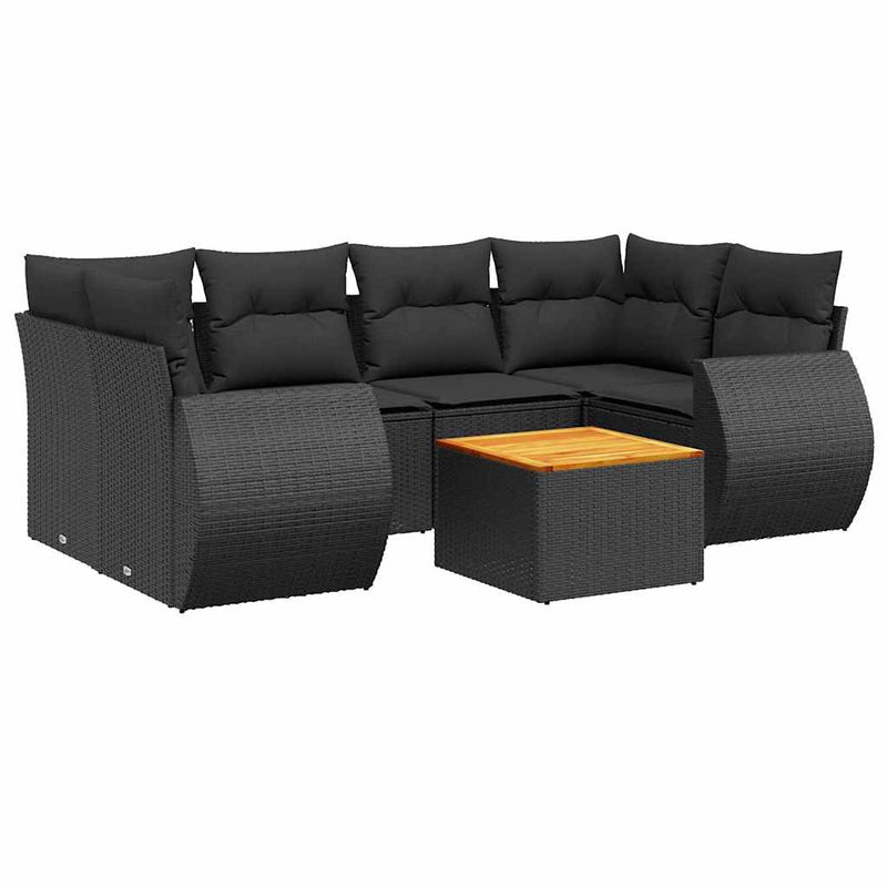 Set canapele de grădină cu perne, 7 piese, negru, poliratan