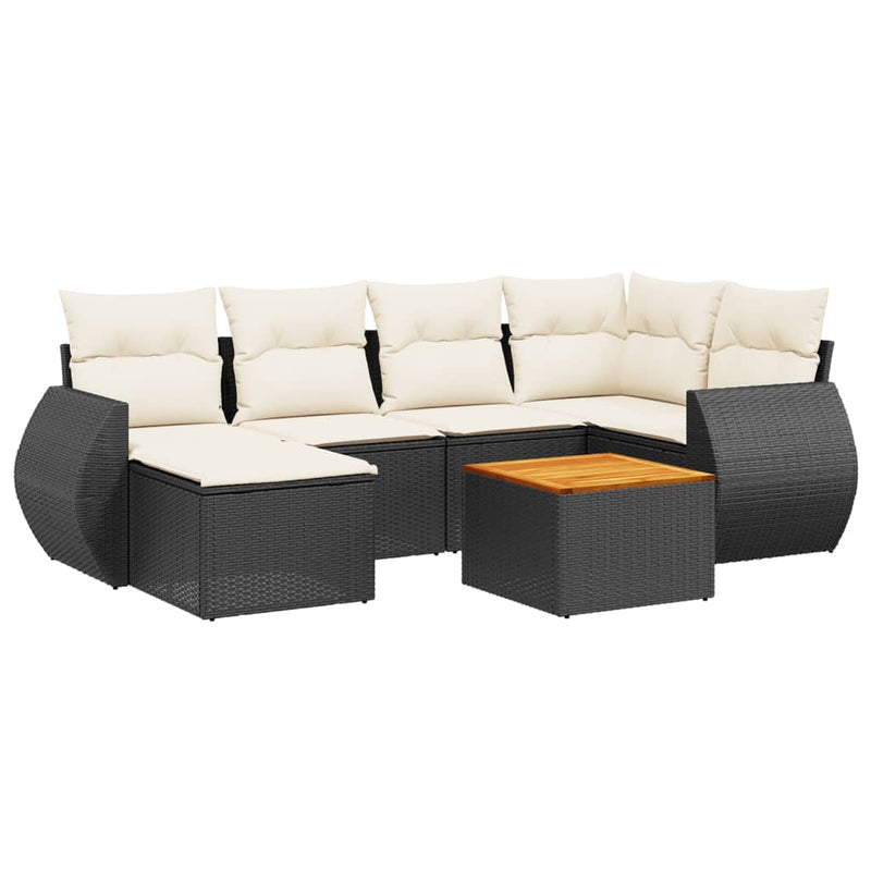 Set canapele de grădină cu perne, 7 piese, negru, poliratan